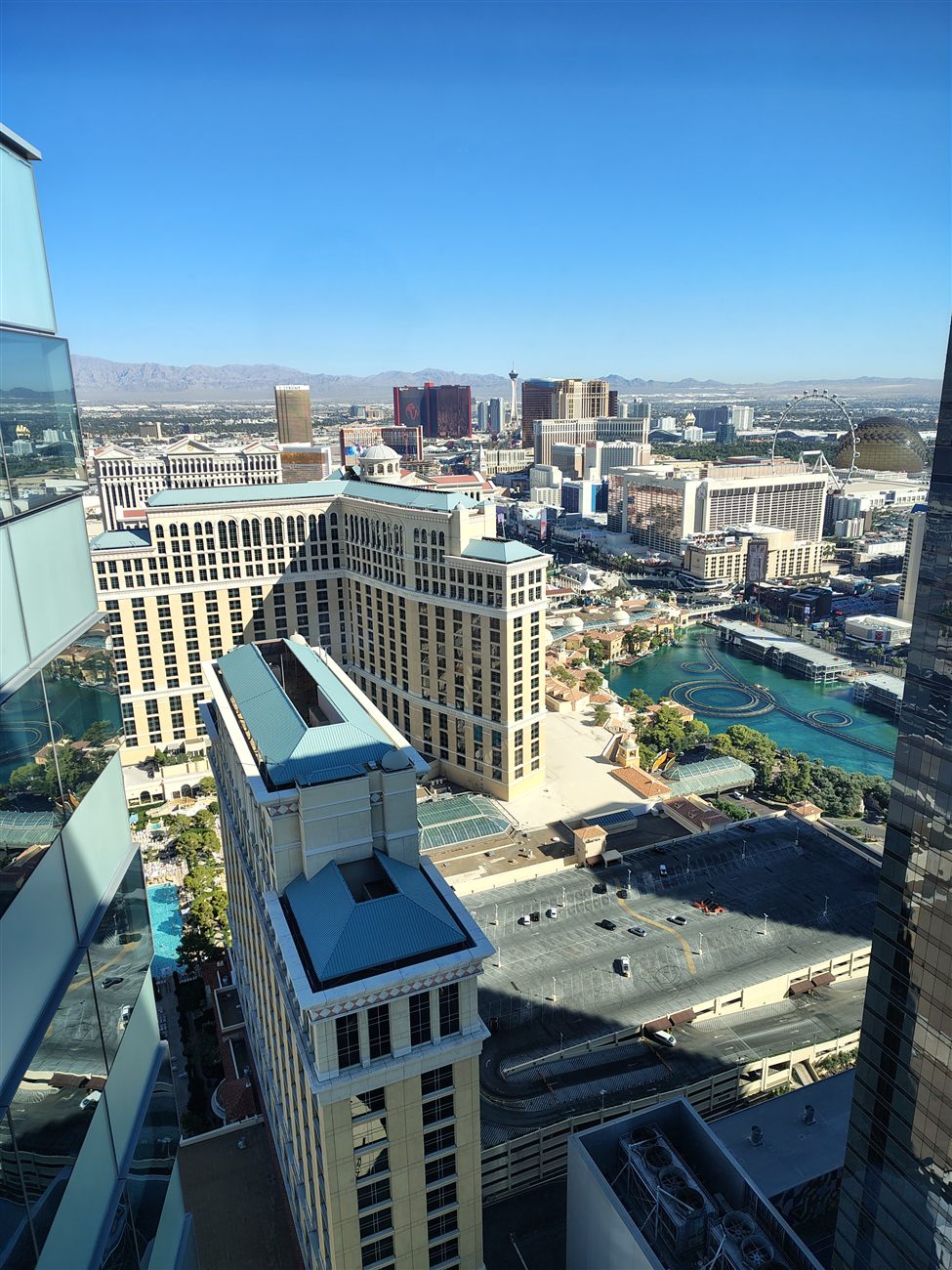 Aerial view of the Bellagio and Caesars Palace along the Strip