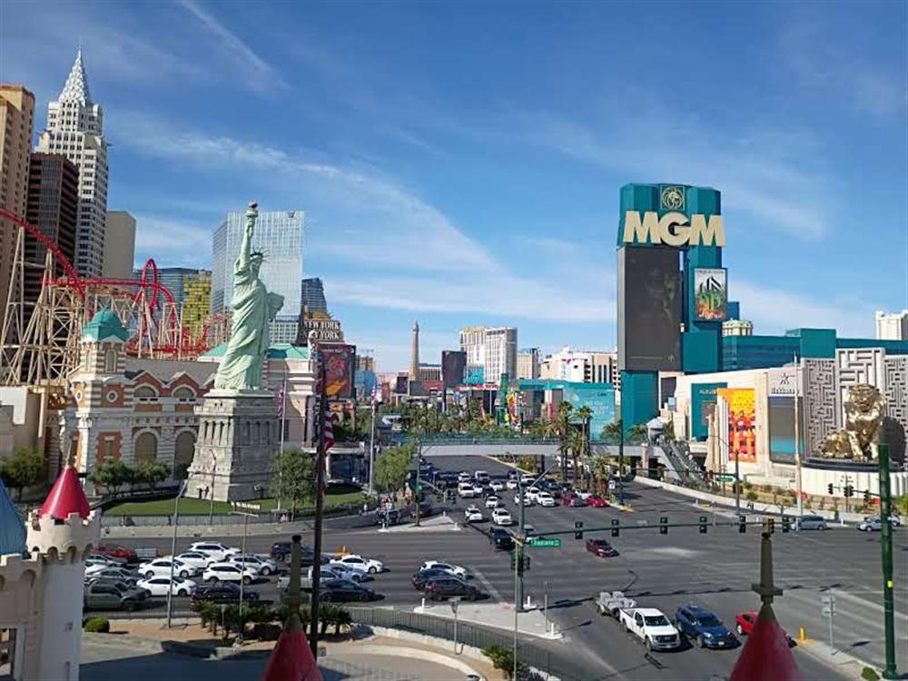 The Statue of Liberty replica with MGM Grand and New York New York towers