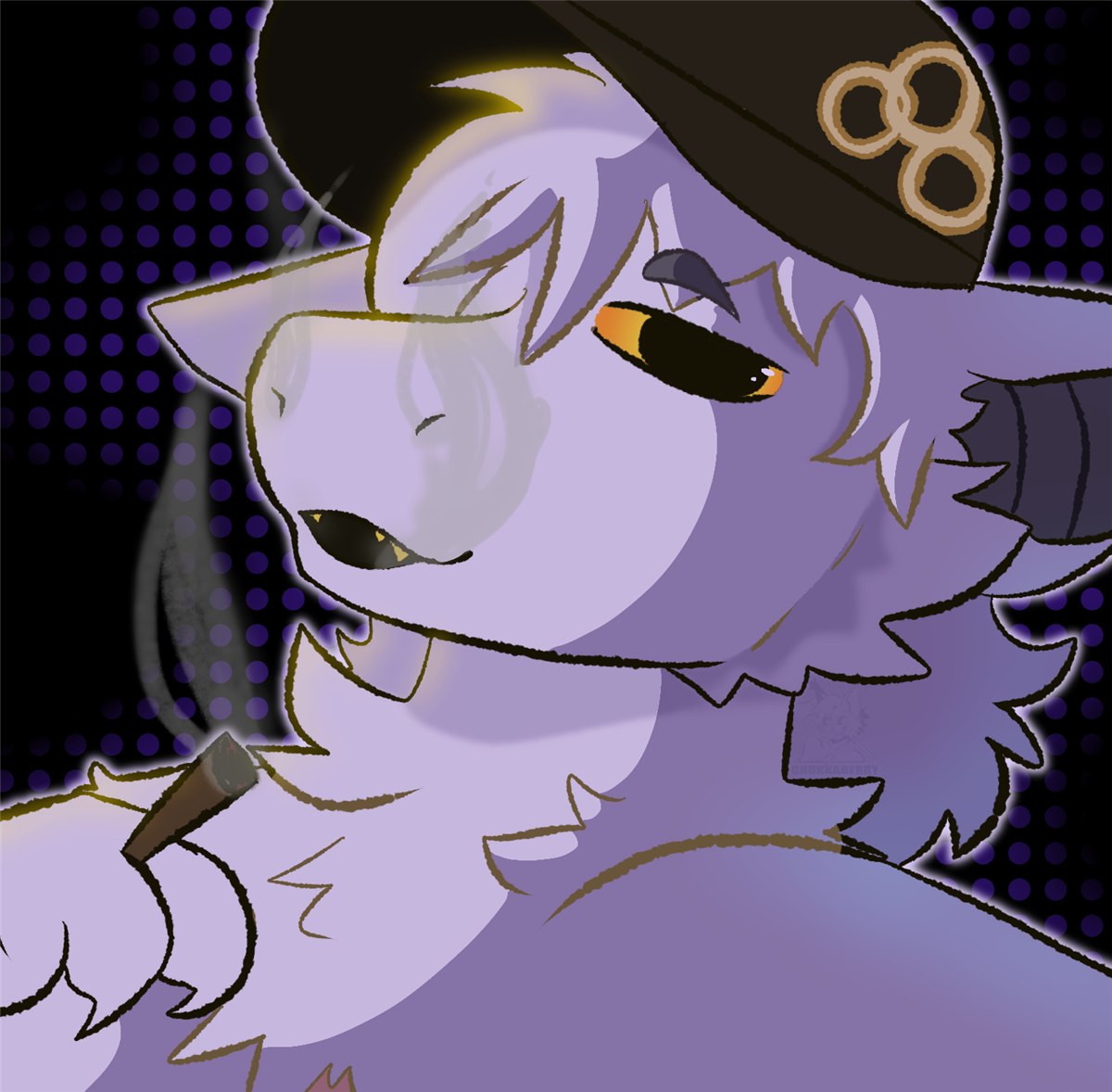 Matroska smoking a cigar wearing a stylish hat