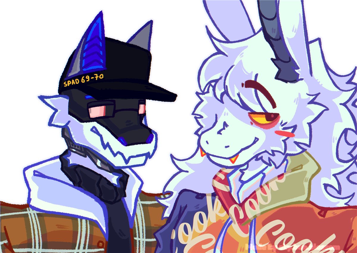 Matroska with his partner's cyborg-helmeted character